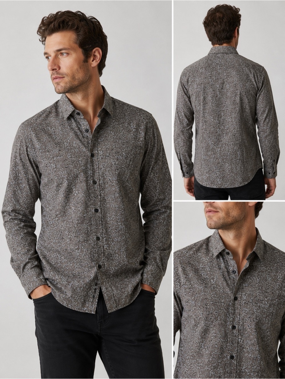 Paul Smith London Men’s Button Front Shirt – Size 44 – Gray Paisley Print